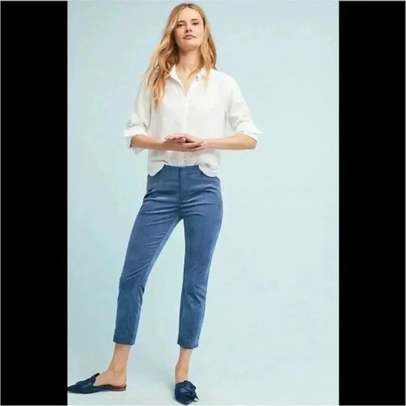 Anthropologie The Essential Slim Trousers Pants Blue Velvet Cropped Sz 6 - Picture 1 of 8